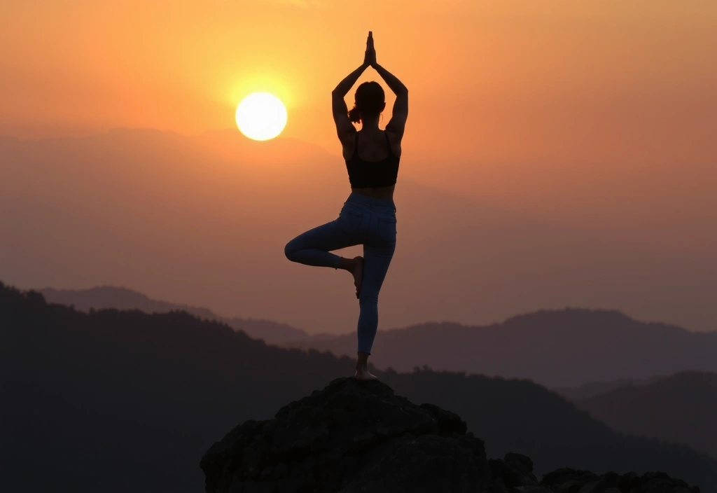 Personne faisant du yoga au lever du soleil